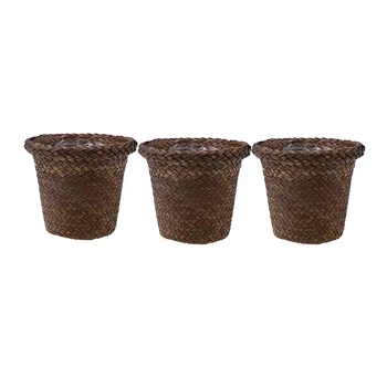 

3 Pack Seating Grass Storage Basket Garden Flower Pot Handmade Sundries Organizer Planter Box Basket Nursery Pots