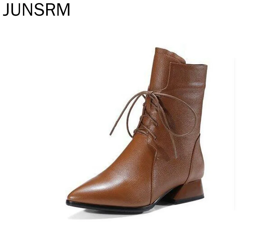 

JUNSRM Pointed Toe Thick with Versatile Martin Boots Women's Boots Woman Cross-tied Front Tie Casual & Comfortable Boots Female