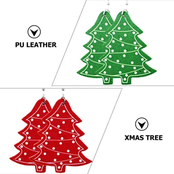 

4 Pairs Women Christmas Leather Earring Ear Drop Christmas Tree Ear Pendant