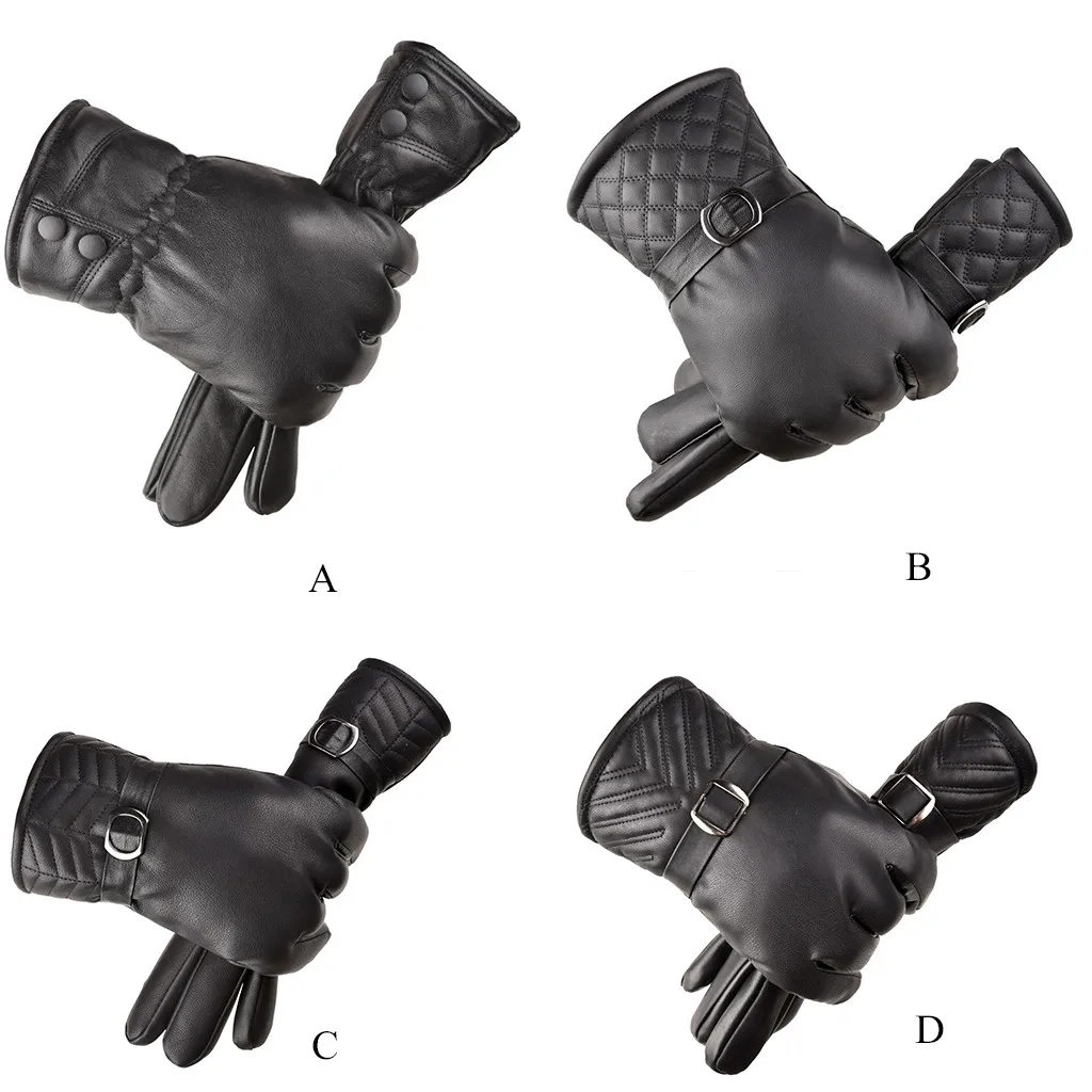 Men sheepskin gloves genuine leather glove for men winter Outdoor warm fur thickening thermal patchwork gloves#4