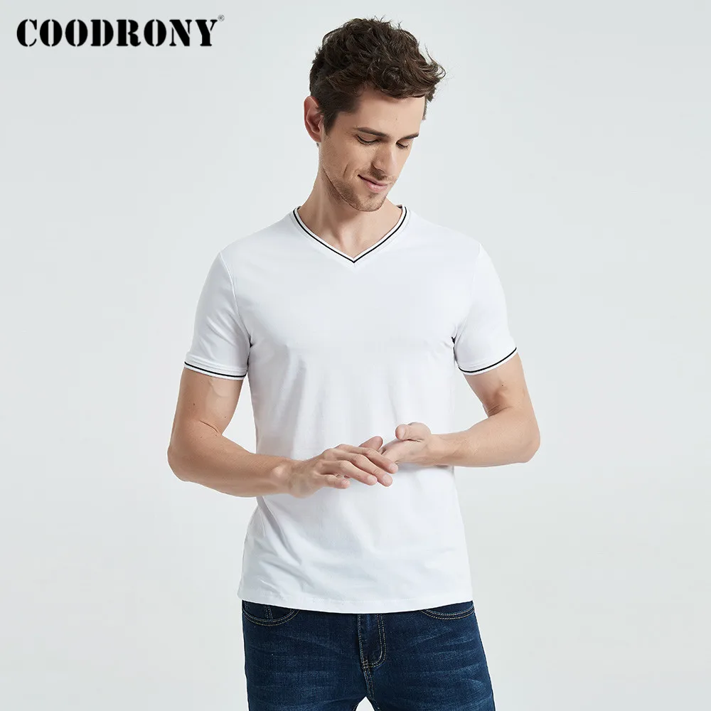 Футболка COODRONY мужская с V образным вырезом уличная одежда из мягкого хлопка