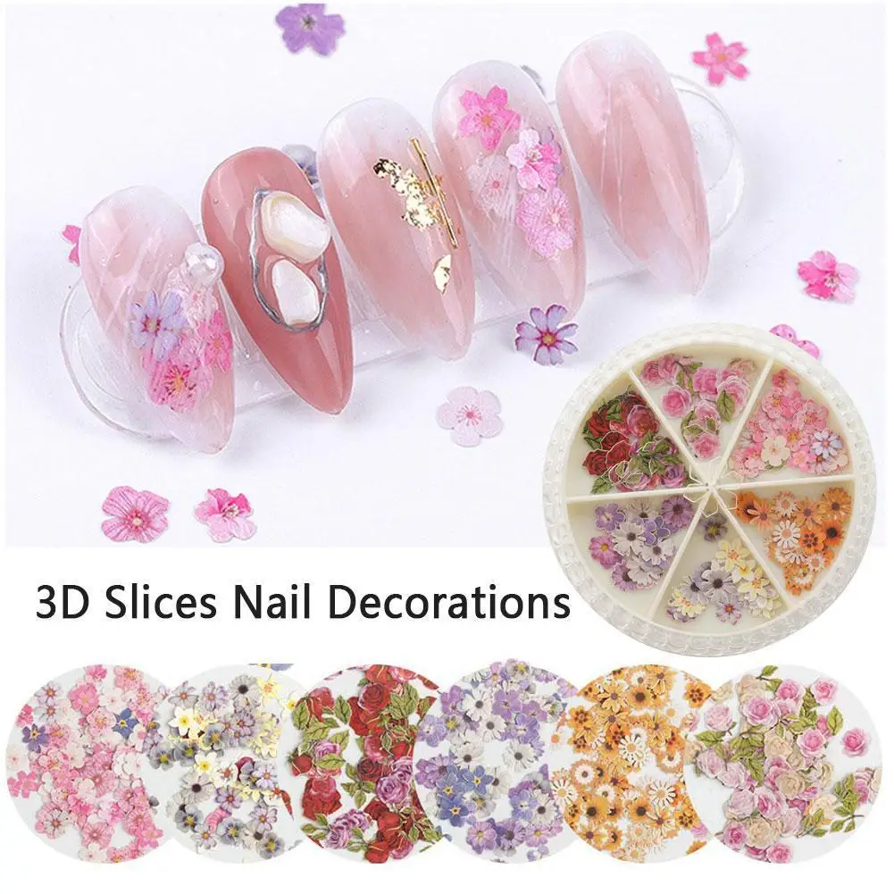 

1Box 3D Slices Nail Decorations Style Simulation Rose Flower DIY Wood Decals Paper Japanese Slices Pulp Daisy Decorations N6V9