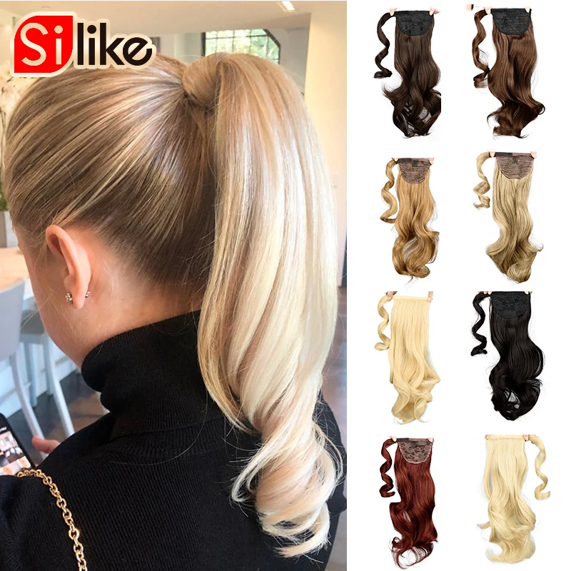 20" Long Synthetic Drawstring Ponytail Clips In Hair Extension For