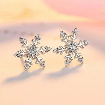 

Popular 925 Silver Mosaic Zircon Snowflake Ear Studs Trendy Fashion Charm Jewelry Accessories Amulet Gifts for Women Her