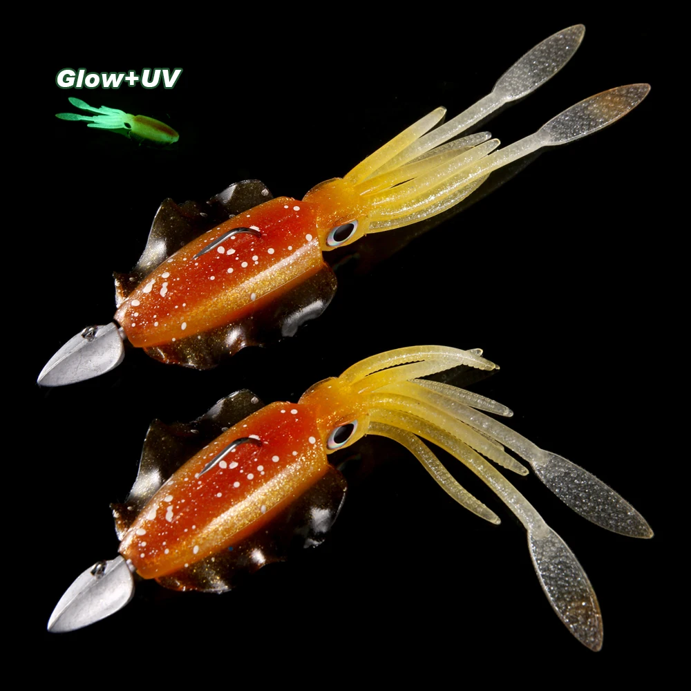 Fishing squid lure octopus lure UV Luminous 10cm/15cm squid jigs with jig  hook sea fishing wobble bait for bass pike soft bait