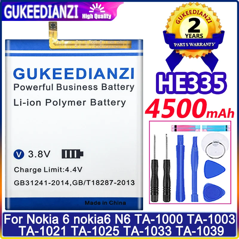 Аккумулятор GUKEEDIANZI 4500 мАч HE335 для Nokia 6 nokia6 N6 TA-1000 TA-1003 TA-1021 TA-1025 TA-1033 TA-1039 TA- |