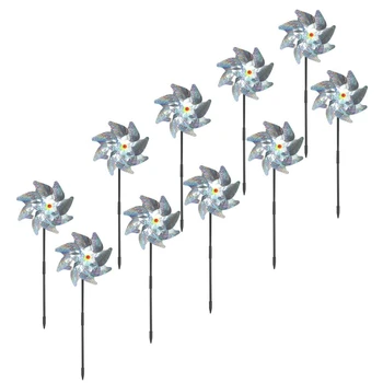 

8PCS Anti Bird Laser windmill Bird Repeller Windmill Sparkly Silver Pinwheels Bird Deterrant For Garden Party Lawn Decor 1