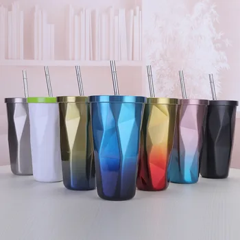 

coffee car cups 17oz rhombus stainless steel water tumbler with straw