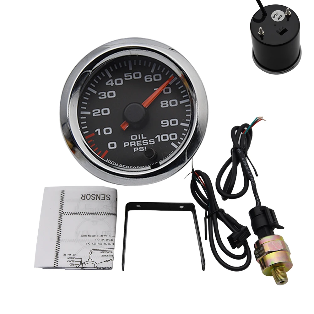 52MM Gauge PSI Oil Pressure with Sensors 7 Color Display Backlight LED 2 Inch 0-100 Press for Car Truck | Автомобили и мотоциклы