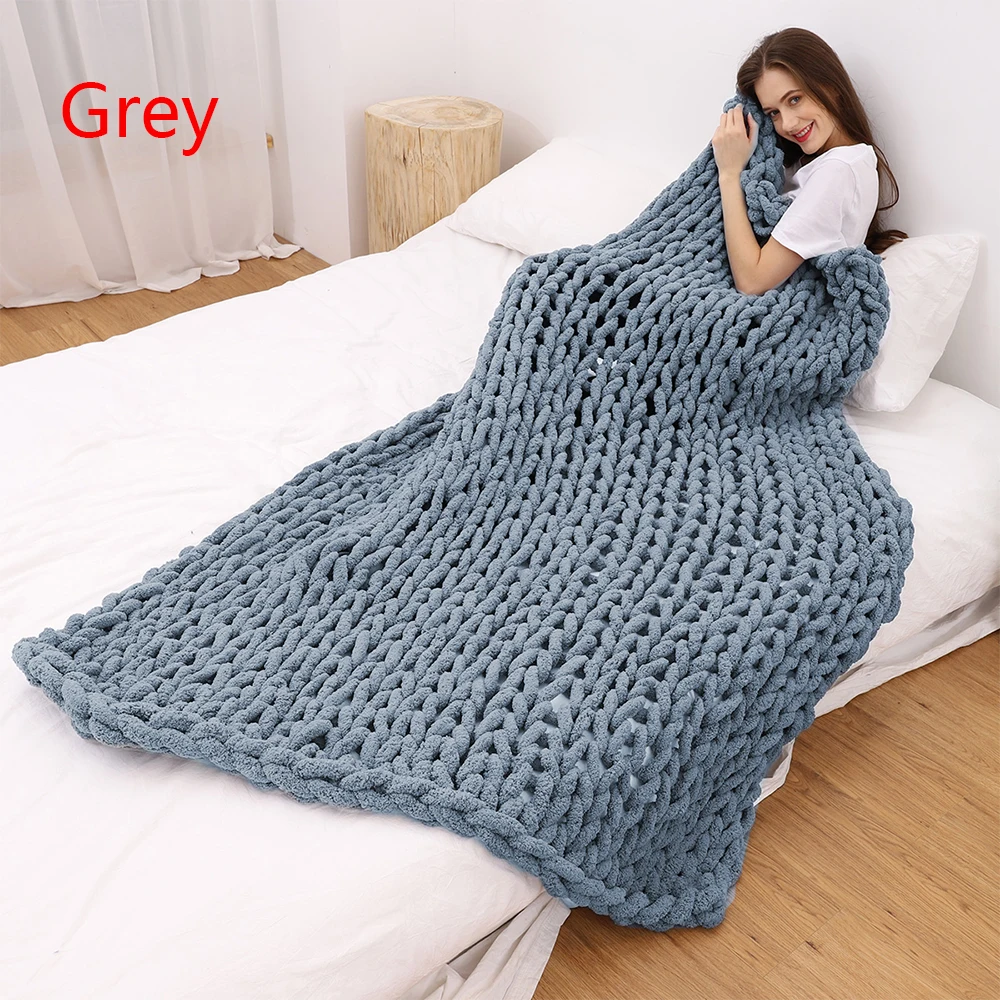 Chenille Chunky Knitted Blanket Weaving Blanket Mat Throw Chair Decor Warm Yarn Knitted Blanket Home Decor For Photography D30