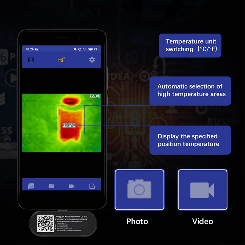 Hti HT-102 Mobile Phone External Probe IR Infrared Thermal Imaging Camera For Android Phone OTG Function With Adapter Type C New