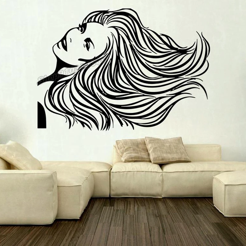 Beauty Salon Wall Sticker Decal Vinyl Girl Long Hair Tattoo Wall Decals