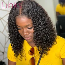 Links Hair 6-18 дюймов глубокая волна 13X4 кружева передние человеческие волосы короткие боб парики предварительно сорванные бразильские Remy кудрявые натуральные парики