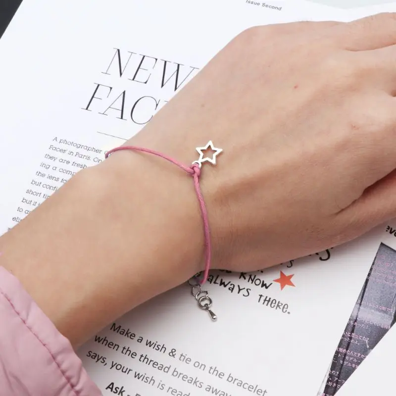 

Thoughtful Friendship Wish Card Wax Rope Bracelets with Star Charm BFF Jewelry U50C