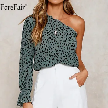 

Forefair One Shoulder Leopard Print Blouse Women Ruffles Casual Summer Vintage Office Shirt Top Fashion Ladies Blouses Sexy