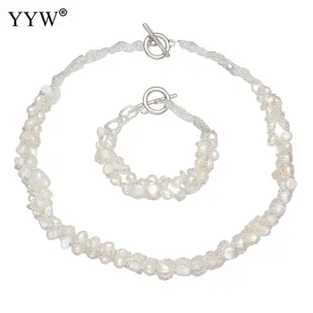

New Classic Natural Cultured Freshwater Pearl Jewelry Sets Fashion Pearl Necklace Bracelet for Woman Wedding Party Jewelry