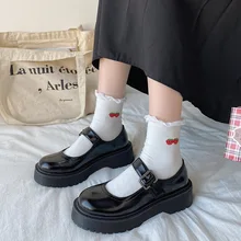 Lolita sapatos de salto baixo femininos, sapatos harajuku de couro preto, com fivela, para estudantes, 2021