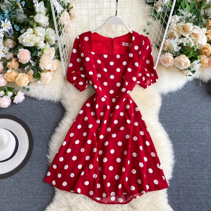 short red polka dot dress