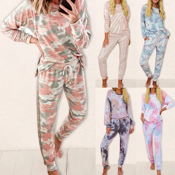 

Sexy Tie Dye Two Piece Set Women Tracksuits Print Loungewear Loose Long Tops+Pants Homewear Sweatshirt Tops Drawstring Jogger
