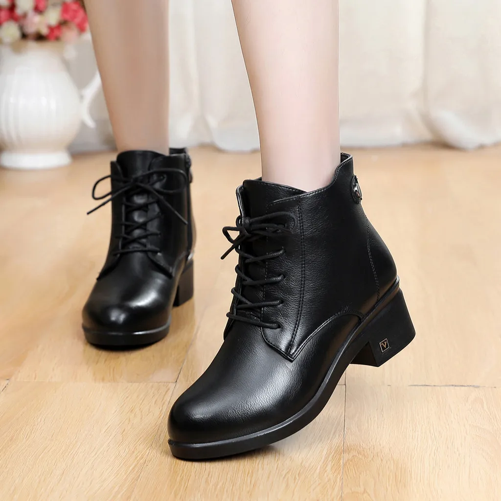 

Martin Short Boots Women Casual PU leather Round Toe Solid Color Ladies Snow Boots Footwear Keep Warm Shoes Botines Mujer 2019