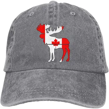 

Moose Canada Flag Adult's Yarn-Dyed Denim Sun Hat Adjustable Baseball Cap