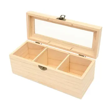 

Wooden Tea Box 3 Compartments Storage Container Jewelry Accessories Box