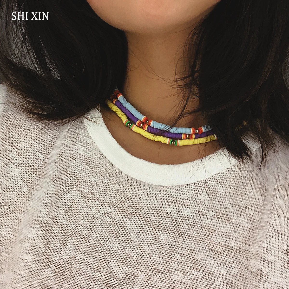 

SHIXIN Boho Colorful Choker Necklace for Women Fashion Rainbow Korean Necklace 2019 Ethnic Collar Decoration on the Neck Collier