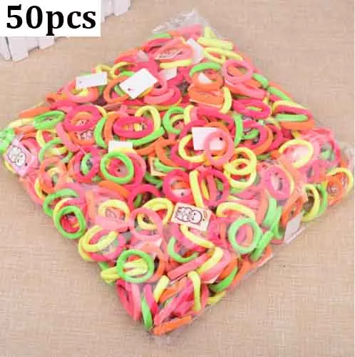 50Pcs Colorful A 100 шт., диаметр 35 мм, высокоэластичные резинки для волос для женщин и девушек, повязка для волос, держатель для конского хвоста, резиновые резинки для волос, аксессуары для волос - Цвет: 50Pcs Colorful A
