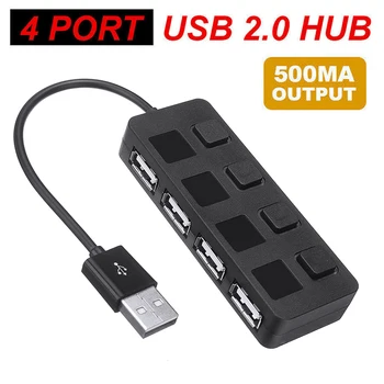 

For PC Laptop Computer 1pc Portable Multi USB 2.0 HUB Splitter High Speed 4 Port Extension Adapter With ON/OFF Pohiks