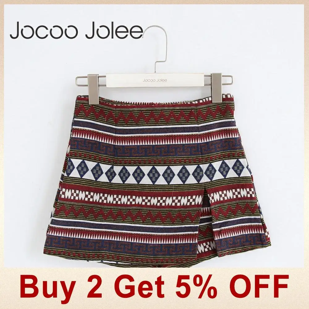 Jocoo Jolee шорты с геометрическим рисунком, винтажные короткие юбки-карандаши, Женская Повседневная мини-юбка с высокой талией в стиле бохо, шорты, новинка