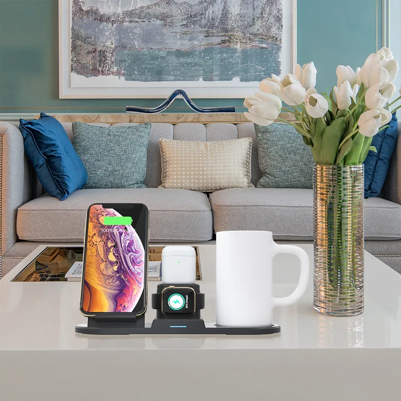 Двойной мобильный 15 Вт QI Быстрое беспроводное зарядное устройство для iPhone 11 Pro Max iWatch Apple Watch Airpods Беспроводное зарядное устройство Держатель смарт чашка кружка