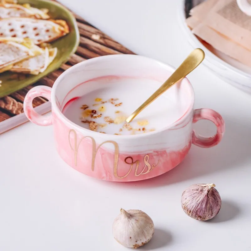 Керамическая чаша с ручкой Бытовая Посуда суп салат рисовая Мраморная зернистая