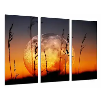 

Full moon in the Sky, Skyline at Night, Spikes, photo print on wood, modern picture decorative 26910
