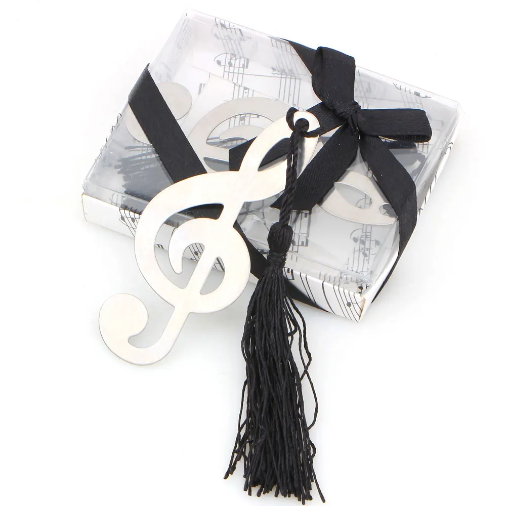 New Hollow Musical Notes Bookmarks Metal With Mini Greeting Cards Tassels Pendant Gifts Wedding Favors With Retail Box