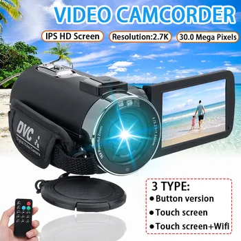 

2.7K HD Digital Video Camera Camcorder DV 16X Digital Zoom 3 Inch TouchScreen WiFi Portable Hot Shoe Mount with Batteries