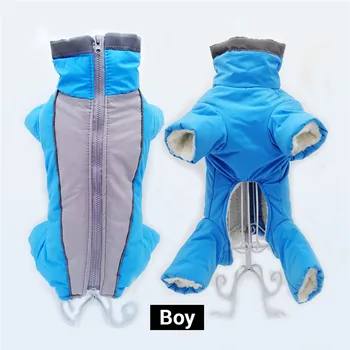 

Boy/Girl Dog Overalls Winter Warm Waterproof Dog Down Jacket Reflective Jumpsuit for Small Dogs Zippered Pet Clothes Snowsuit