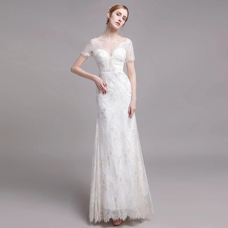 Kant Witte Trouwjurken 2020 Lange EEN Lijn Rits Bridal Wedding Party Bruidsjurken Party Bruid Jurken Kant Witte Trouwjurken 2020 Lange EEN Lijn Rits Bridal Wedding Party Bruidsjurken Party Bruid Jurken
