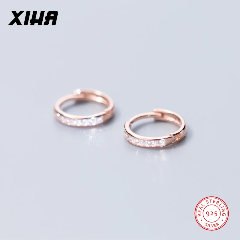 Розовый маленький золотого цвета серьги-кольца для женщин Простые Huggie CZ круглые серьги с камнями 925 пробы Серебряные серьги обручи - Окраска металла: Покрытие из розового золота