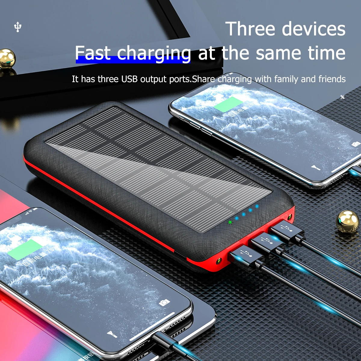 Solar Portable 80000mAh Qi Wireless Fast Charging Power Bank External Battery for Xiaomi Samsung IPhone