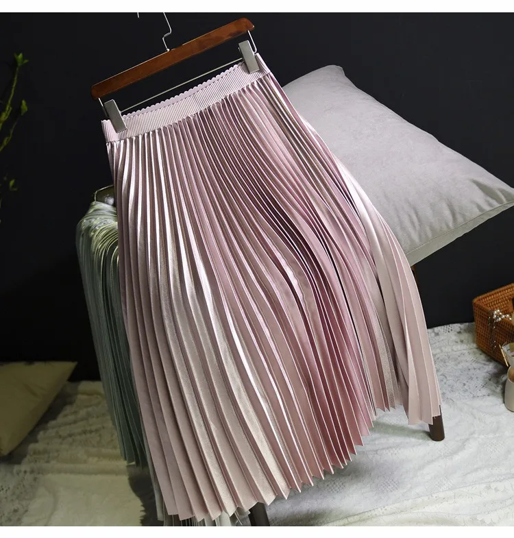 Осенняя женская элегантная складчатая юбка с высокой талией женская розовая длинная юбка женская Высококачественная Женская юбка миди черная Saia