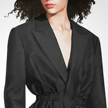 Getвесенний Женский блейзер темперамент офисный женский пиджак с длинными рукавами с высокой талией женский тонкий костюм куртка Женский черный Блейзер Осень