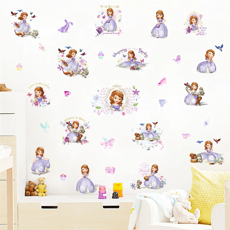 Мультфильм Дисней София принцесса настенные наклейки для детской комнаты домашний декор Diy фотообои с героями аниме искусство девушка настенные наклейки ПВХ - Цвет: B002
