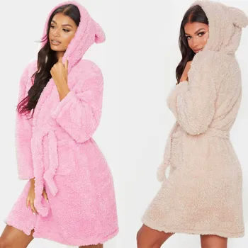 

Cute Adults Animal Flannel Bath Robe Sleepwear Women Bathrobe Nightgown Thick Warm Robe Winter Unisex Unicorn Plush Pajamas Pink