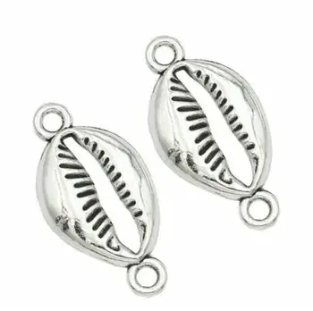

100Pcs Antique Silver Shell Connector Charms Pendant for Jewelry Making DIY 28x14mm