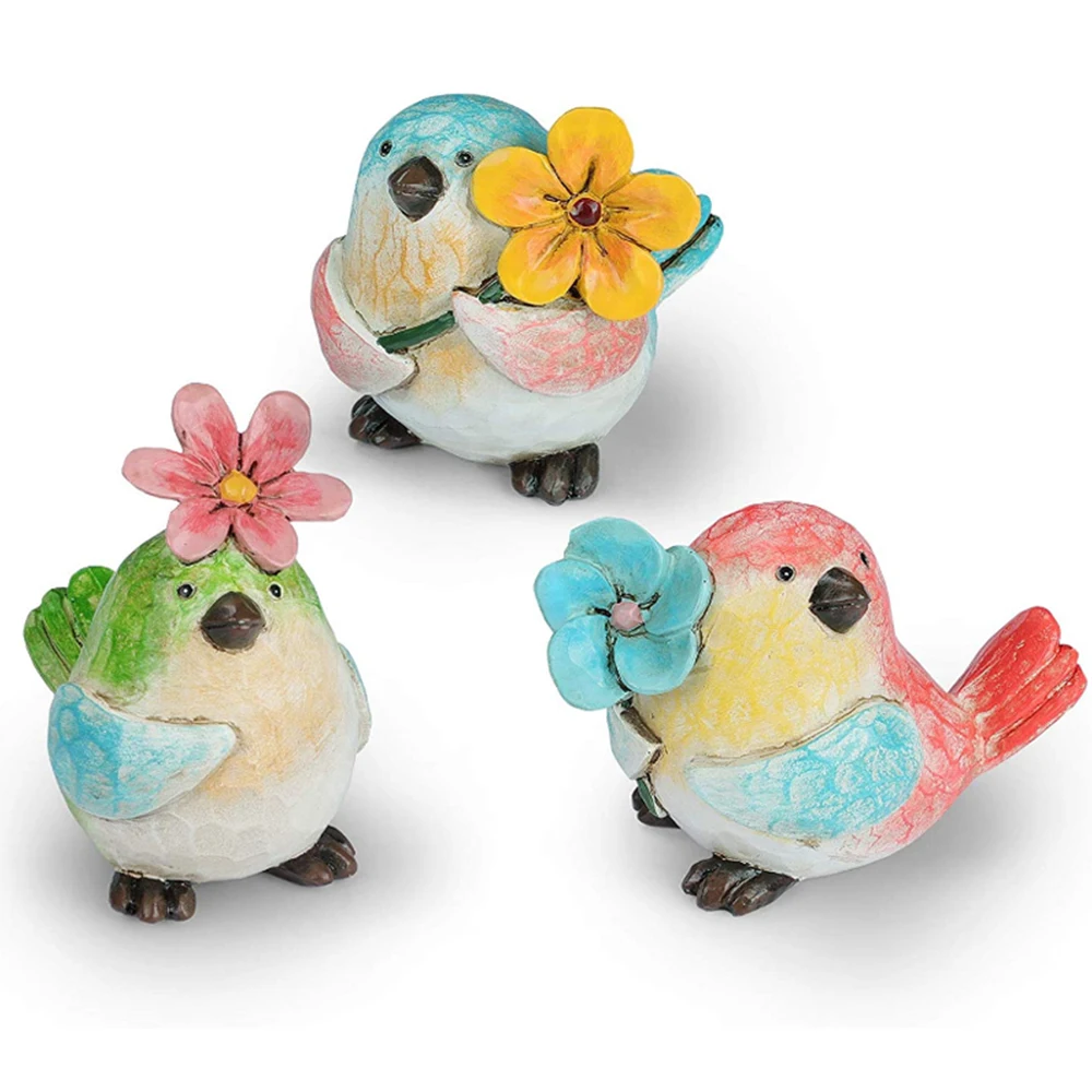 

Birds Garden Miniatures Garden Vivid Birds Figurines Decoration with Flower Resin Garden Ornaments Home Animal Figurines Decor