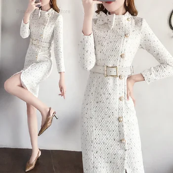 

style Victoria French dress spring temperament court waist-tight slimming thickened woolen dress for children