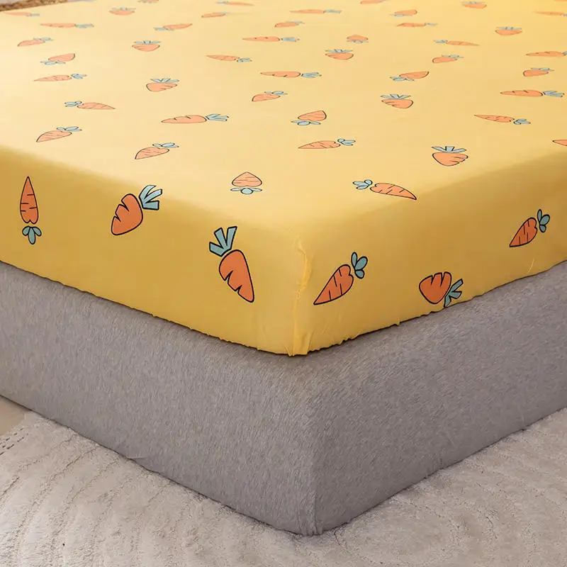 Bonenjoy 1 pc Mattress Cover With Elastic Twin/Full/Queen/King Size Fitted Sheet Carrot Pattern Bedsheet For Adults Children 6