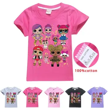 

Girls New Summer L.o.l T-Shirt 100% Cotton Tees Short Sleeve Cartoon Tops Kids Toddler Birthday Party Cute Doll Clothes