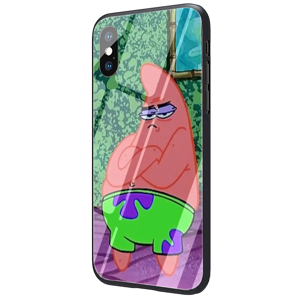 SpongeBob закаленное стекло ТПУ Черный чехол для iPhone 11 Pro X или 10 8 7 6 6S Plus Xr Xs Max - Цвет: G1