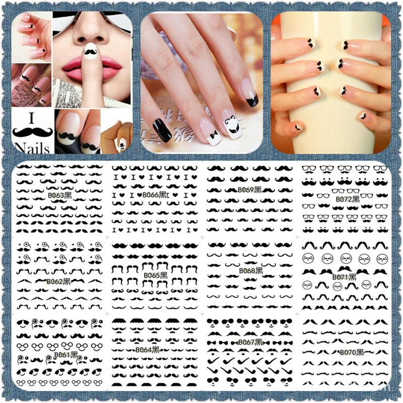 Новый дизайн 1 лист усы цветок переводка черный Стикеры для лака ногтей Рисунок